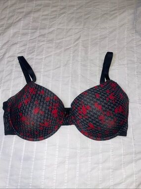 Adrienne Vittadini Black Bra with Red Floral Print Adjustable Straps